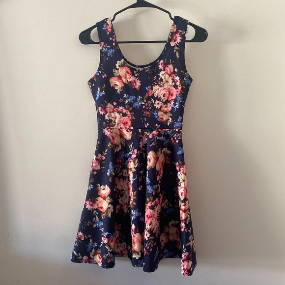 Navy Blue Floral Dress - Picture 1 of 5